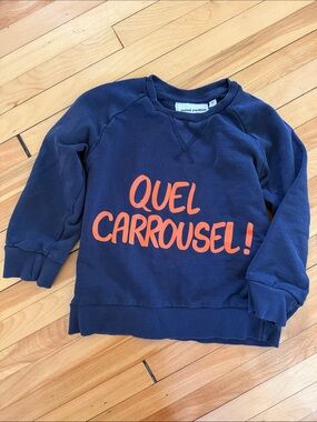 Mini Rodini Navy Sweatshirt with Orange "Quel Carrousel!" Print